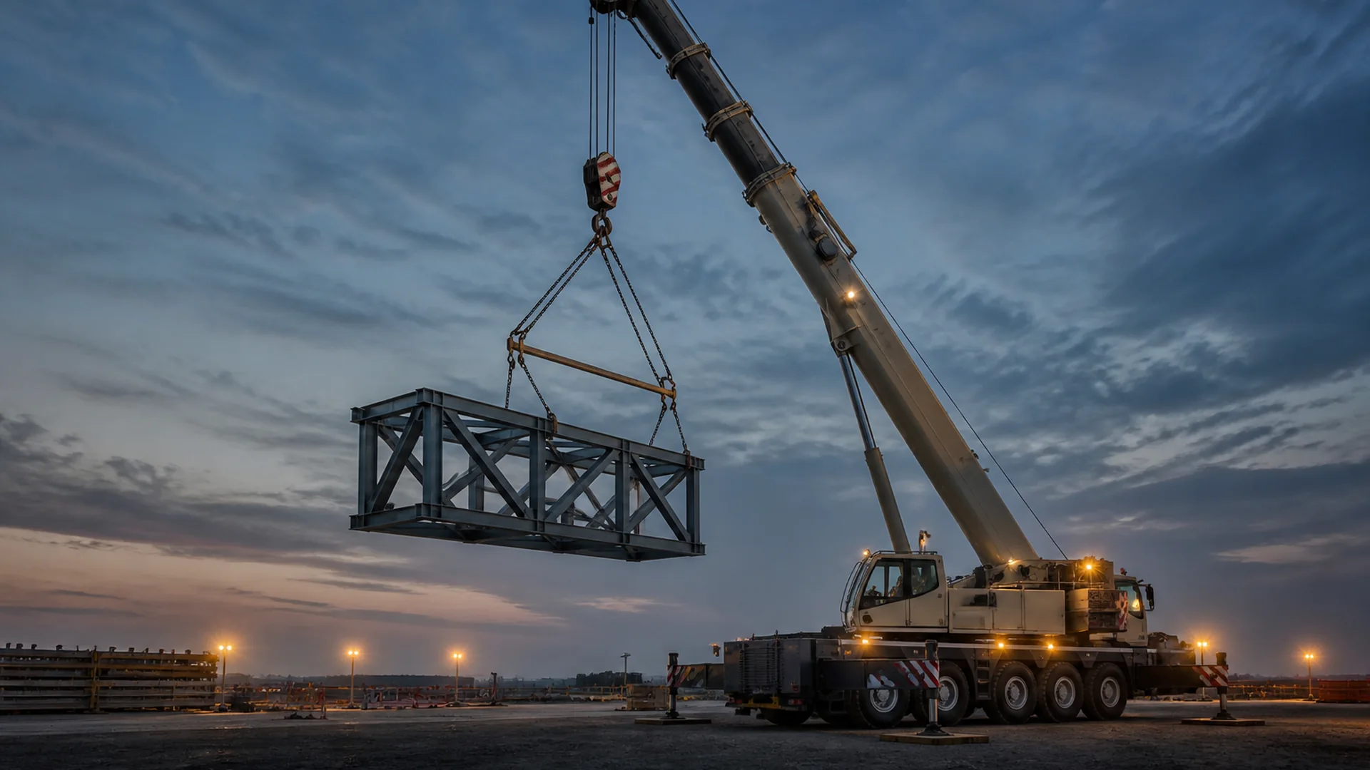 Heavy equipment lined up at dawn