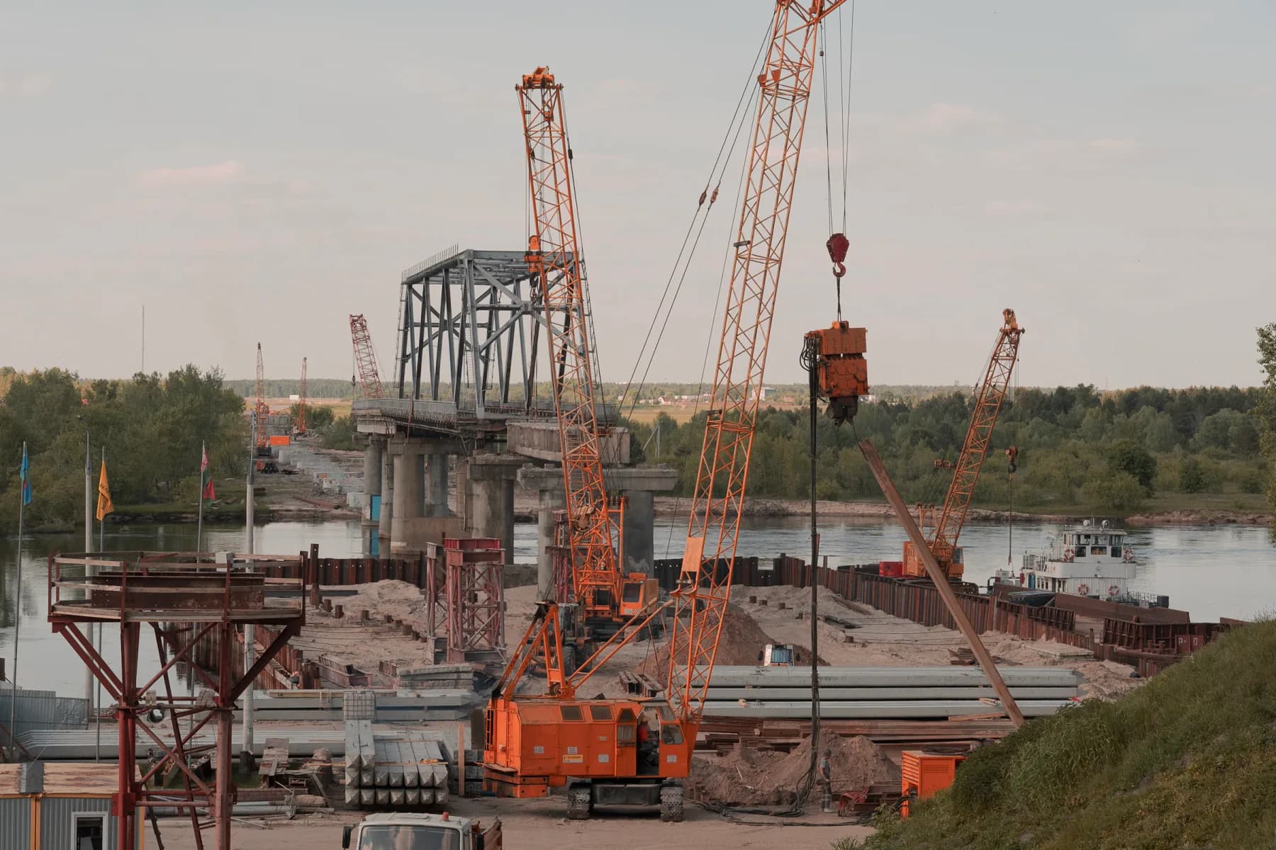 Cranes supporting a major bridge construction project